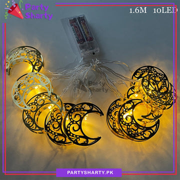 D-2 Golden Crescent Metal LED String Lights For Ramadan Festival and Celebration